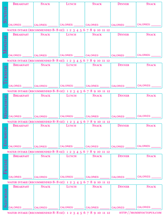 Printable Food Journal For Calorie Tracking Mommy Octopus