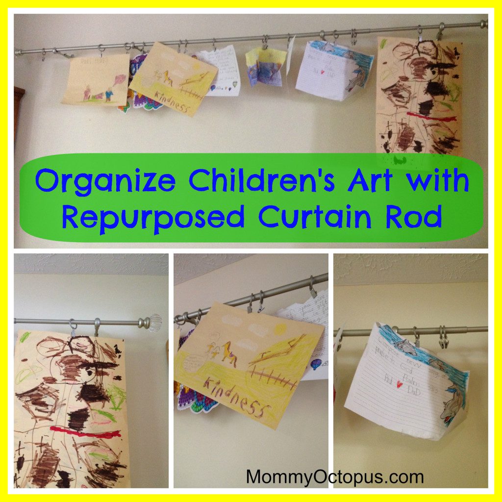 Repurpose Curtain Rod into Children's Art Organizer