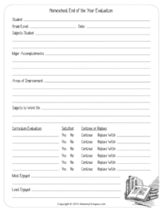 Homeschool Evaluation Form