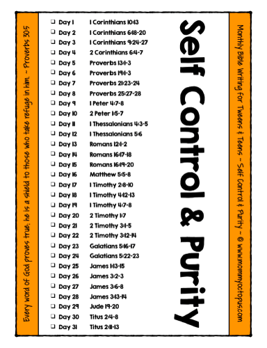 Scripture Writing Plan for Teens - Self Control & Purity