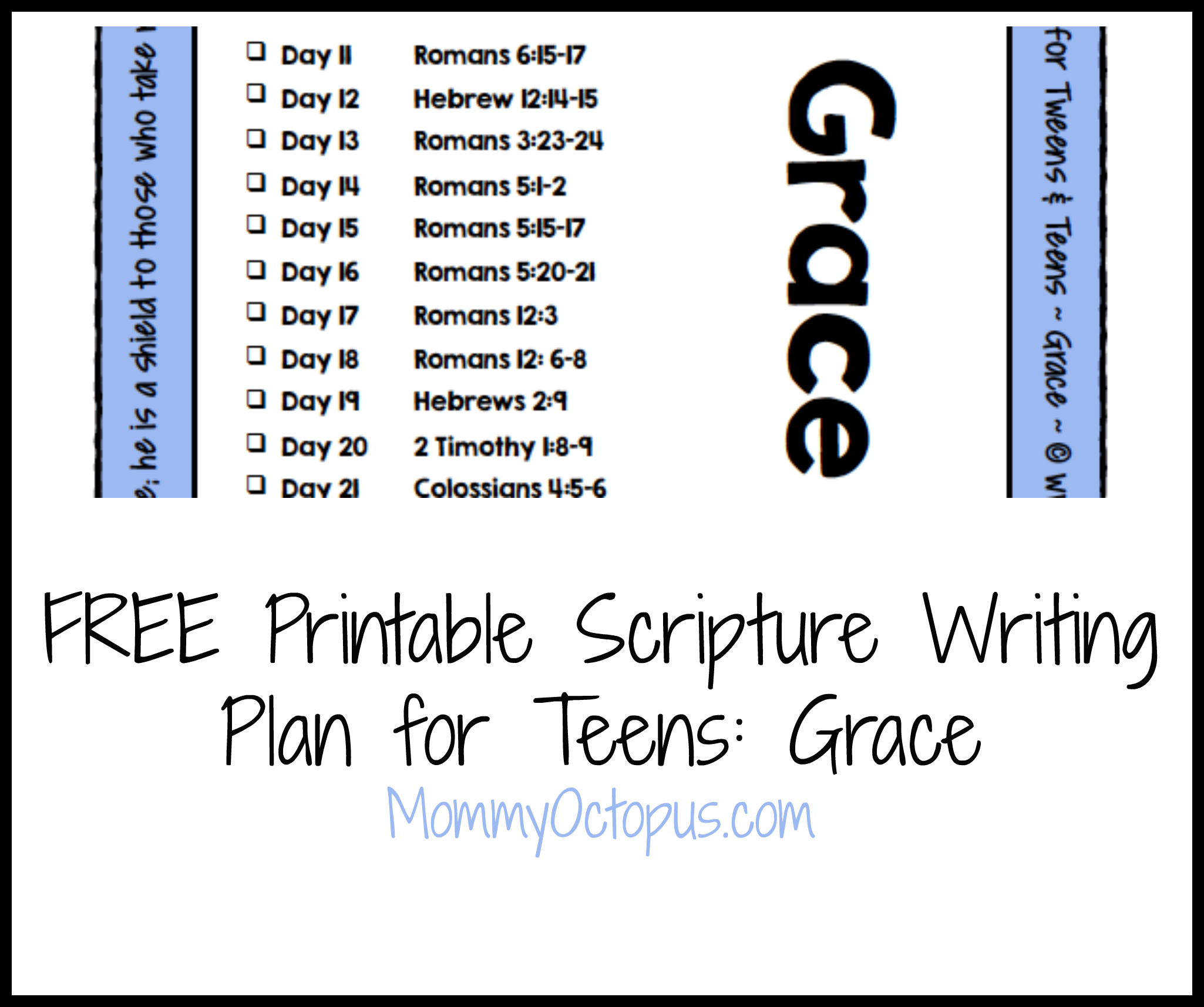 Free Printable Scripture Writing Plan for Teens Grace